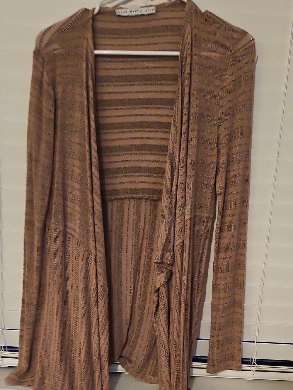 HYFVE Taupe Brown Striped Open-Front Women's Cardigan